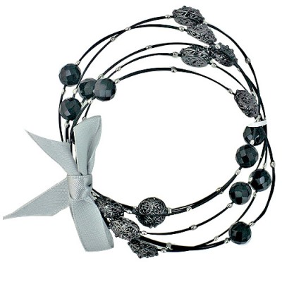 BRASS BRACELET SET 5 SLINGS W/10 ONYX FACETED BALL + 1