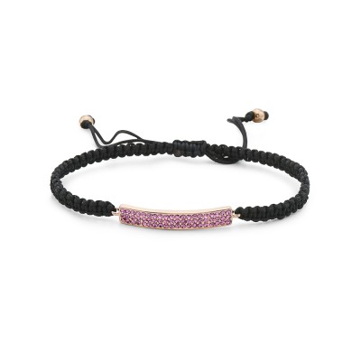 BRASS BRACELET STRIP OF PINK CY WITH BRAIDED CORD