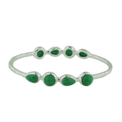 BRASS BANGLE OVAL  4PC RD+TD NEOLITE TURQUOISE