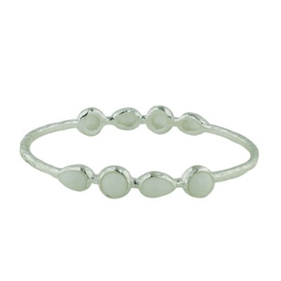 BRASS BANGLE OVAL  4PC RD+TD WHITE GLASS