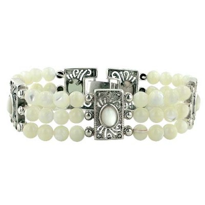 Marcasite Bracelet (White) Colors Beads+Cubic Zirconia 3 Layer