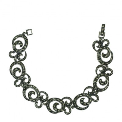 Marcasite Bracelet Pave Marcasite Rope with Triple Swirl Link