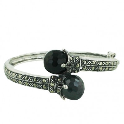 Marcasite Bangle Oppositive 12mm Black Cubic Zirconia Balls Broilette
