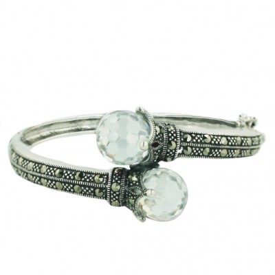 Marcasite Bangle Oppositive 12mm Clear Cubic Zirconia Balls Broilette