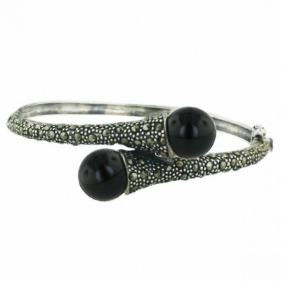 Marcasite Bngl 12mm Oppositive Onyx Pearl with Pave Marcasite
