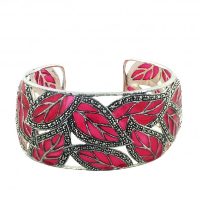 Marcasite Bangle 69X31mm Fuchsia Transparent Enamel with Marcasite