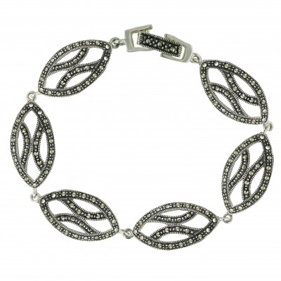 Marcasite Bracelet 7.5 in 24X14mm Open Marquis Oxidized Rope