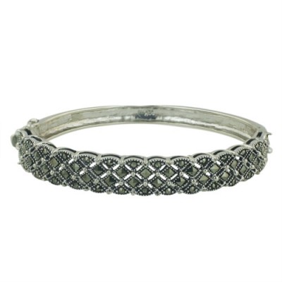 Marcasite Bracelet Band with Checkered Marcasite Design with Square