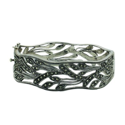 Marcasite Bangle Open Filigree Half Plain