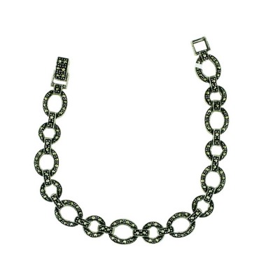 Marcasite Bracelet 7" Open 8 Oval 7 Small Round Chained Fold
