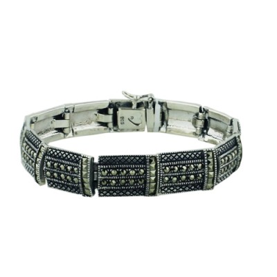 Marcasite Bracelet 7" Plan Square Sectioned Tongue Lock