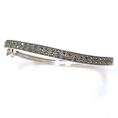 Marcasite Bangle Thin Wave Paved in Marcasite