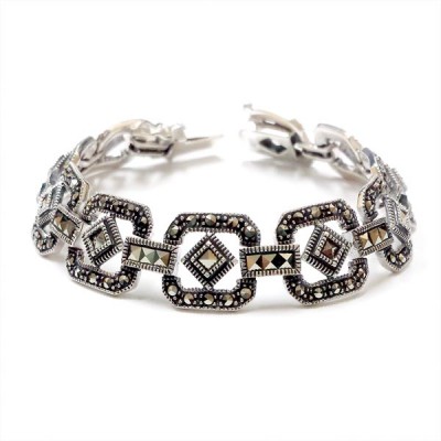 MARCASITE BRACELET OPEN SQ W/ SQ MARCASITE CTR LINK W/ 3 SQ MARCASITE