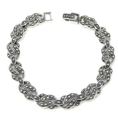 MARCASITE BRACELET LINKED CIRCLE WITH FOLD OVER CLASP