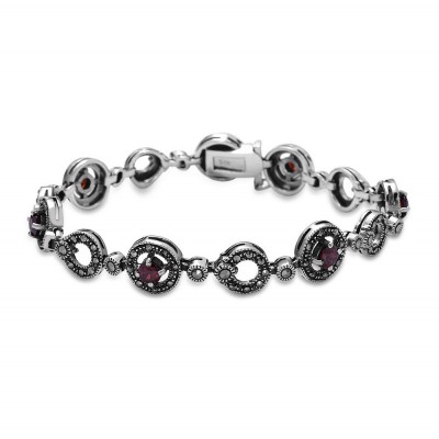 MARCASITE BRACELET ROUND GARNET CUBIC ZIRCONIA LINKS