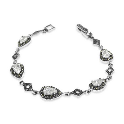 MARCASITE BRACLET TEAR DROP CLEAR CUBIC ZIRCONIA DIAMOND LINE LINKS
