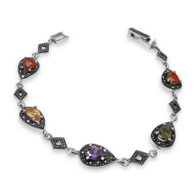 MARCASITE BRACLET TEAR DROP GARNET AMETHYST OLIVINE CHAMA