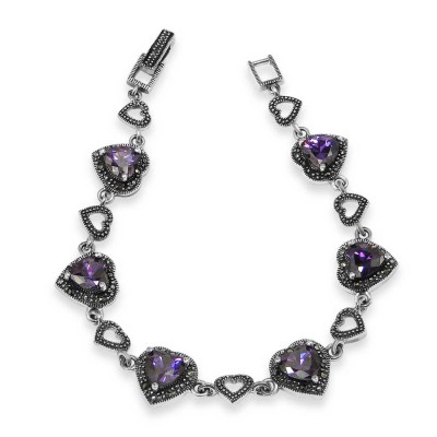 MARCASITE BRACELET HEART SHAPE AMETHYST CUBIC ZIRCONIA HEART LINE LIN