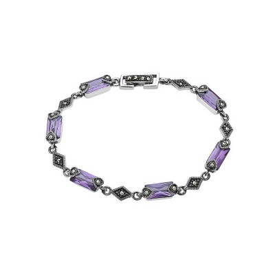 Marcasite Bracelet Baguette Cut Amethyst Cubic Zirconia Diamond Links