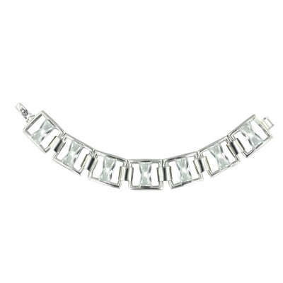 Sterling Silver Bracelet 8 in 7 Pc 16X8mm Clear Cubic Zirconia Square with Open Plain R