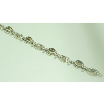 Sterling Silver Bracelt Oval Cabochon Geniue Citrine with Silvr