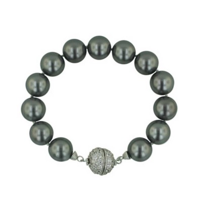 Sterling Silver Bracelet 13 Gray Mother of Pearl Pearl with Pave Clear Cubic Zirconia Fireball