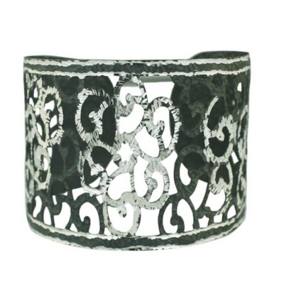 Sterling Silver Bracelet Ruthenium Plate Open Filigree Textured Wid