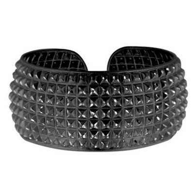 Sterling Silver Bracelet Ruthenium Plate Pyramid Cut Wide Bangle