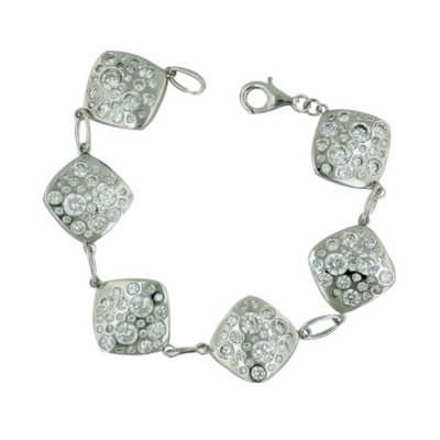 Sterling Silver Bracelet 7.5 In. 20X20mm 6 Multicolor-Clear Cubic Zirconia Round Patter