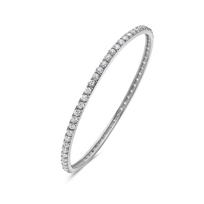 Sterling Silver Bngl 2.75 In. Diameter Clear Cubic Zirconia Row--Rhodium Plating/Nickle Free--