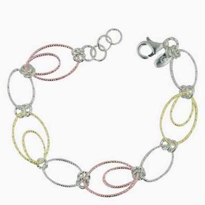 Sterling Silver Bracelet 7.5 Inch Rhodium Plating+Rosegold+Gold Plate Textured L