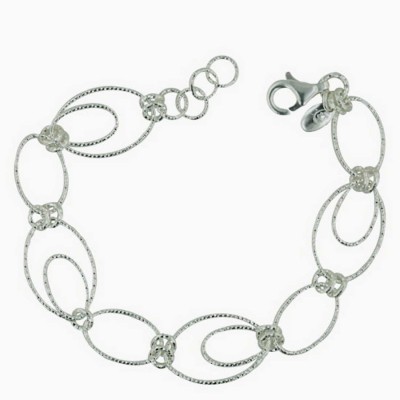 Sterling Silver Bracelet 7.5 Inch Rhodium Plating Plate Textured Layered Oval Li