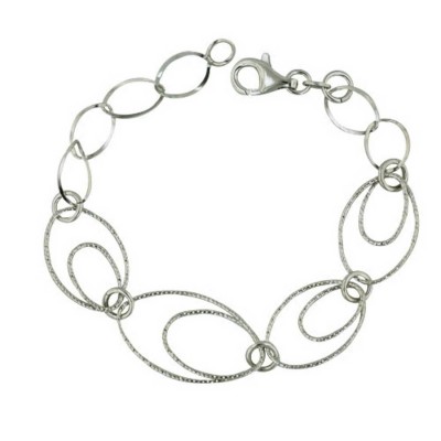 Sterling Silver Bracelet 6.5 Inch Rhodium Plating Plate Textured Layered Ova