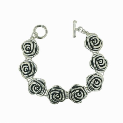 Sterling Silver Bracelet 8 Roses with Toggle & Bar