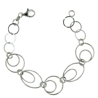 Sterling Silver Bracelet with Rhodium Plating Textured Round/Oval Links 7.5
