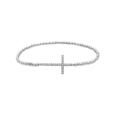 Sterling Silver Bracelet Sideway Cross with Clear Cubic Zirconia
