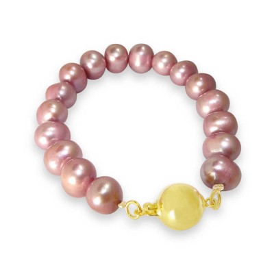 Sterling Silver Bracelet Pink Fresh Water Pearl 10 Mm Beads W/P