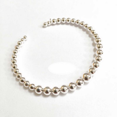 Sterling Silver Bangle Plain Ball Open-Rhodium
