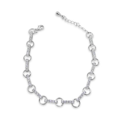 STERLING SILVER BRACELET CLEAR CUBIC ZIRCONIA BAR LINKED WITH JUMP RING