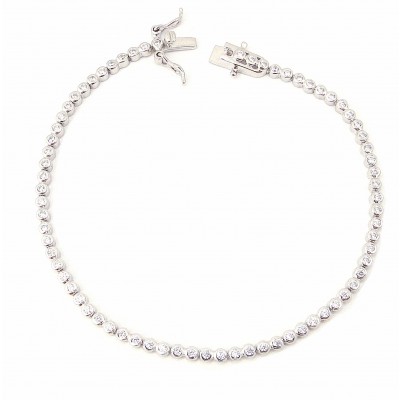 7.5" STERLING SILVER BRACELET 1.5MM ROUND CLEAR CUBIC ZIRCONIA BEZEL SET
