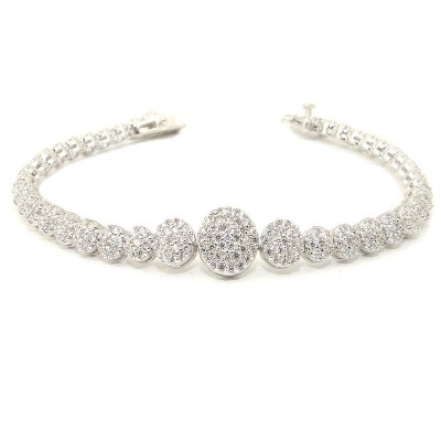 STERLING SILVER BRACELET 8MM/6MM/4MM PAVE CLEAR CUBIC ZIRCONIA CIRCLE