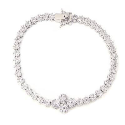 STERLING SILVER BRACELET 4 CLEAR CUBIC ZIRCONIA FLOWER WITH SMALL FLOWERS