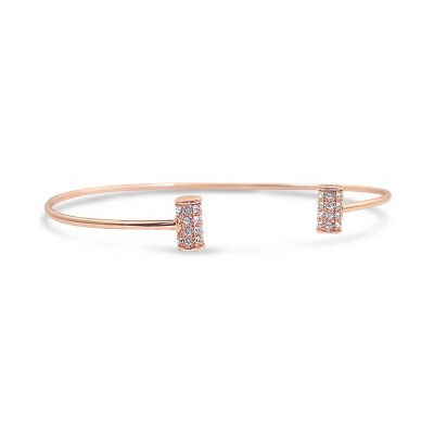STERLING SILVER BANGLE OPEN CYLINDER TIPS CLEAR CUBIC ZIRCONIA