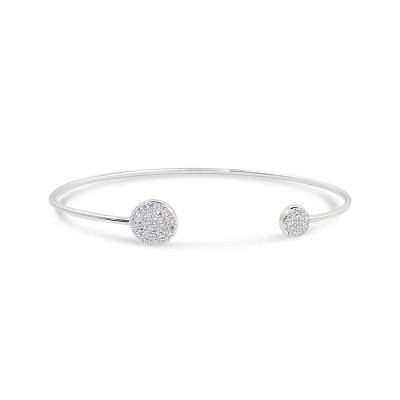 STERLING SILVER BANGLE OPEN ROUND PAVE TIPS-RHODIUM