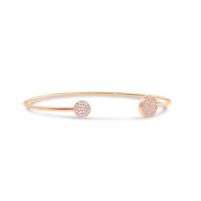STERLING SILVER BANGLE OPEN ROUND PAVE TIPS-ROSE GOLD PLATING