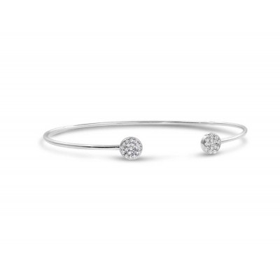 STERLING SILVER BANGLE OPEN ROUND CLEAR CUBIC ZIRCONIA PAVE TIPS-RH