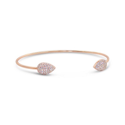 STERLING SILVER BANGLE OPEN CLEAR CUBIC ZIRCONIA PAVE TEAR DROP TIPS