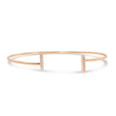 STERLING SILVER BANGLE OPEN CLEAR CUBIC ZIRCONIA THIN LINE TIPS-ROSE GOLD