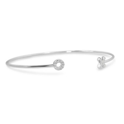 STERLING SILVER BANGLE OPEN OX CLEAR CUBIC ZIRCONIA TIPS-RHODIUM