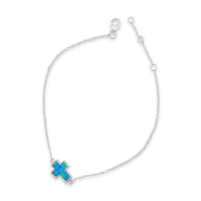 STERLING SILVER BRACELET CROSS LAB CREATED BLUE OPAL
